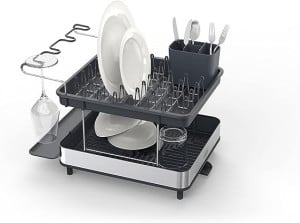 Dish Drying Rack with Wine Glass Holder